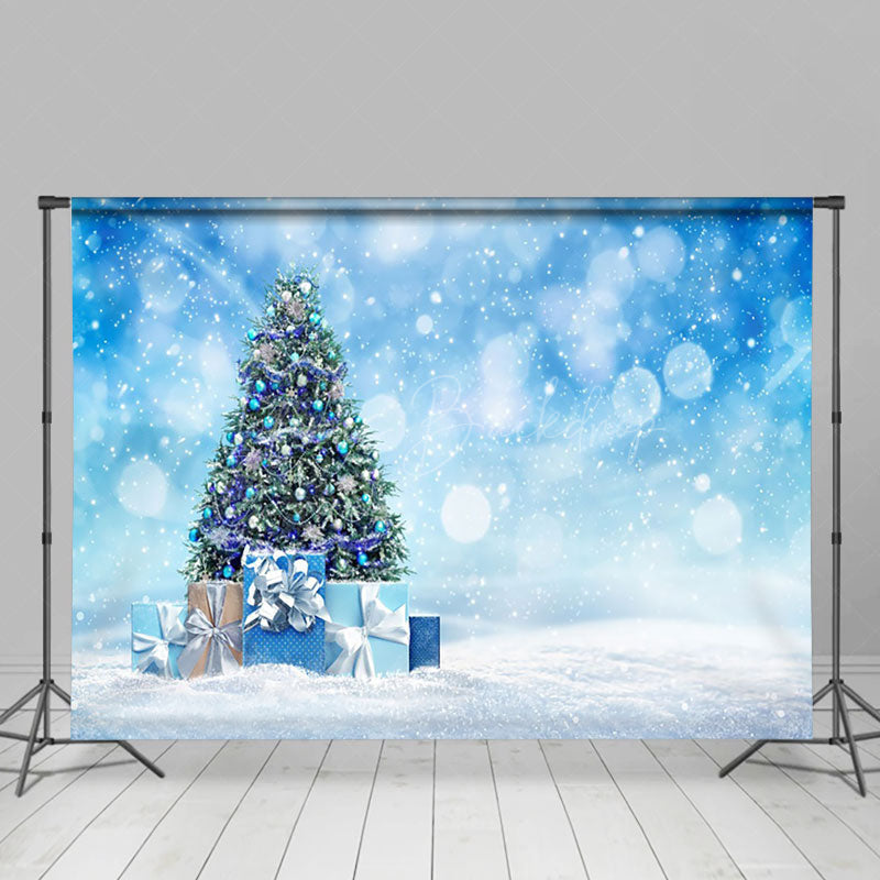 Lofaris Blue Fantasy Bokeh Snow Christmas Tree Gift Backdrop