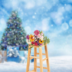 Lofaris Blue Fantasy Bokeh Snow Christmas Tree Gift Backdrop