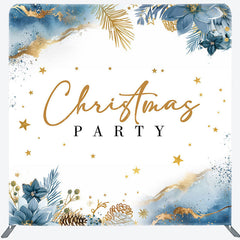 Lofaris Blue Floral Gold Star Merry Pillow Cover Backdrop