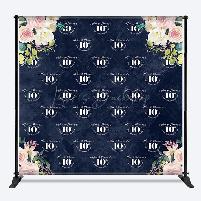 Lofaris Blue Floral Wedding Custom Step And Repeat Banner