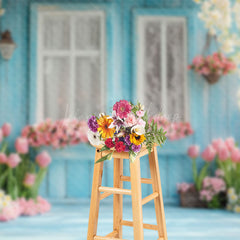 Lofaris Blue Garden Cabin Floral Vine Spring Photo Backdrop