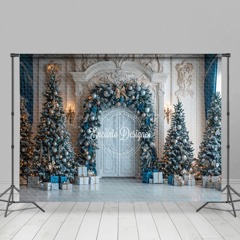 Lofaris Blue Gift Box Baubles Palace Wall Christmas Backdrop