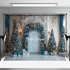 Lofaris Blue Gift Box Baubles Palace Wall Christmas Backdrop