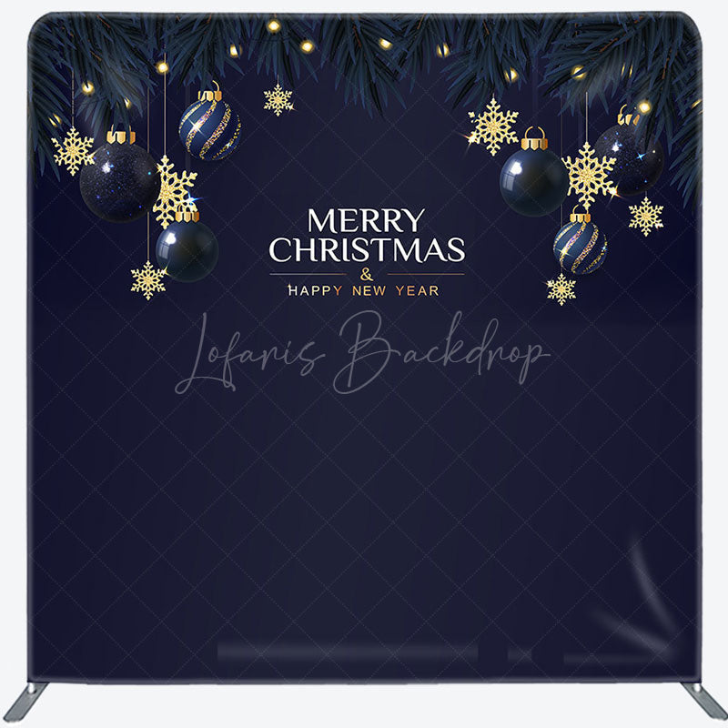 Lofaris Blue Gold Ball Merry Christmas Pillow Case Backdrop