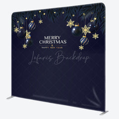 Lofaris Blue Gold Ball Merry Christmas Pillow Case Backdrop