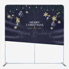 Lofaris Blue Gold Ball Merry Christmas Pillow Case Backdrop