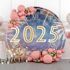 Lofaris Blue Gold Bokeh 2025 Round Happy New Year Backdrop