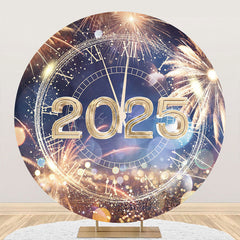 Lofaris Blue Gold Bokeh 2025 Round Happy New Year Backdrop