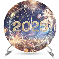 Lofaris Blue Gold Bokeh 2025 Round Happy New Year Backdrop