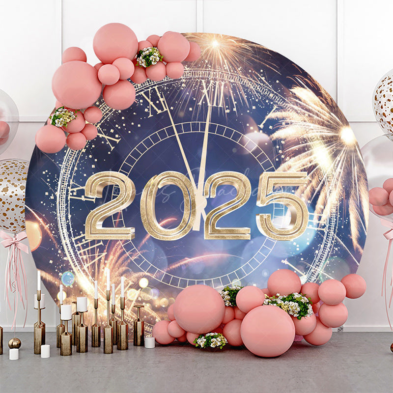 Lofaris Blue Gold Bokeh 2025 Round Happy New Year Backdrop