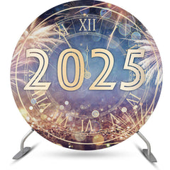 Lofaris Blue Gold Bokeh 2025 Round Happy New Year Backdrop