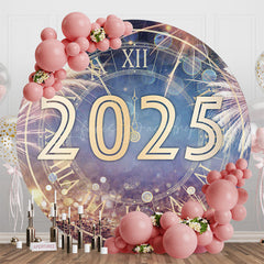 Lofaris Blue Gold Bokeh 2025 Round Happy New Year Backdrop