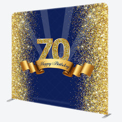 Lofaris Blue Gold Glitter 70th Birthday Pillow Cover Backdrop