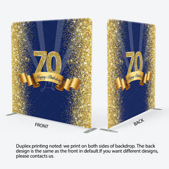 Lofaris Blue Gold Glitter 70th Birthday Pillow Cover Backdrop