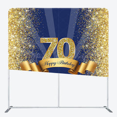 Lofaris Blue Gold Glitter 70th Birthday Pillow Cover Backdrop