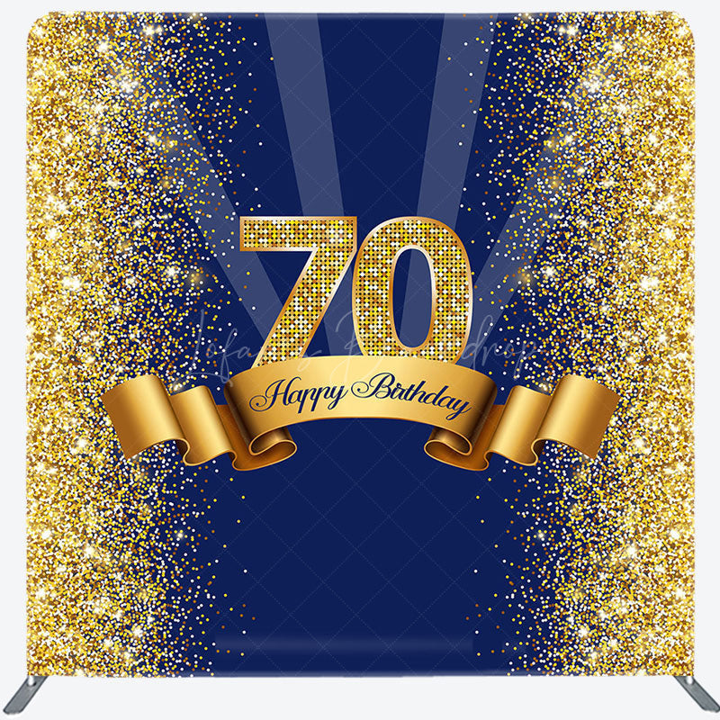 Lofaris Blue Gold Glitter 70th Birthday Pillow Cover Backdrop