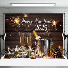 Lofaris Blue Gold Glitter Dazzling 2025 New Year Backdrop