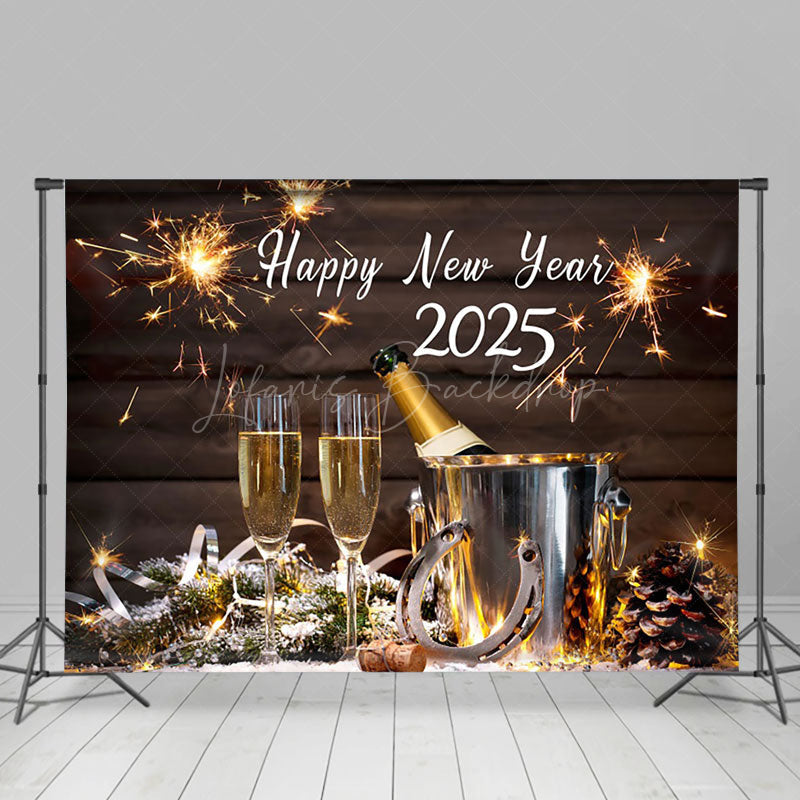 Lofaris Blue Gold Glitter Dazzling 2025 New Year Backdrop