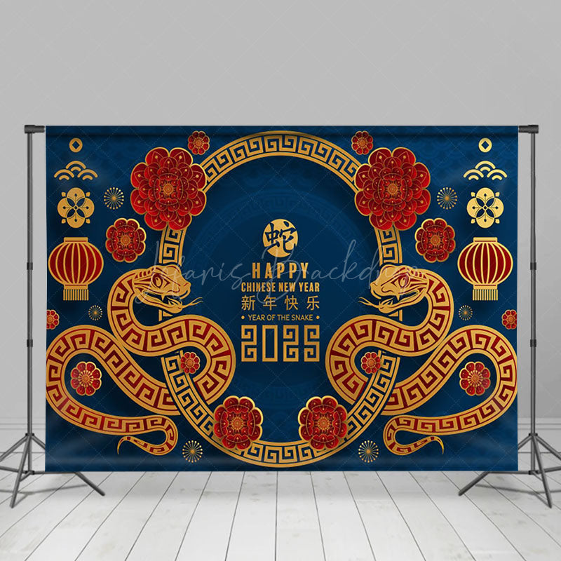 Lofaris Blue Gold Red Zodiac Snake Chinese Year Backdrop