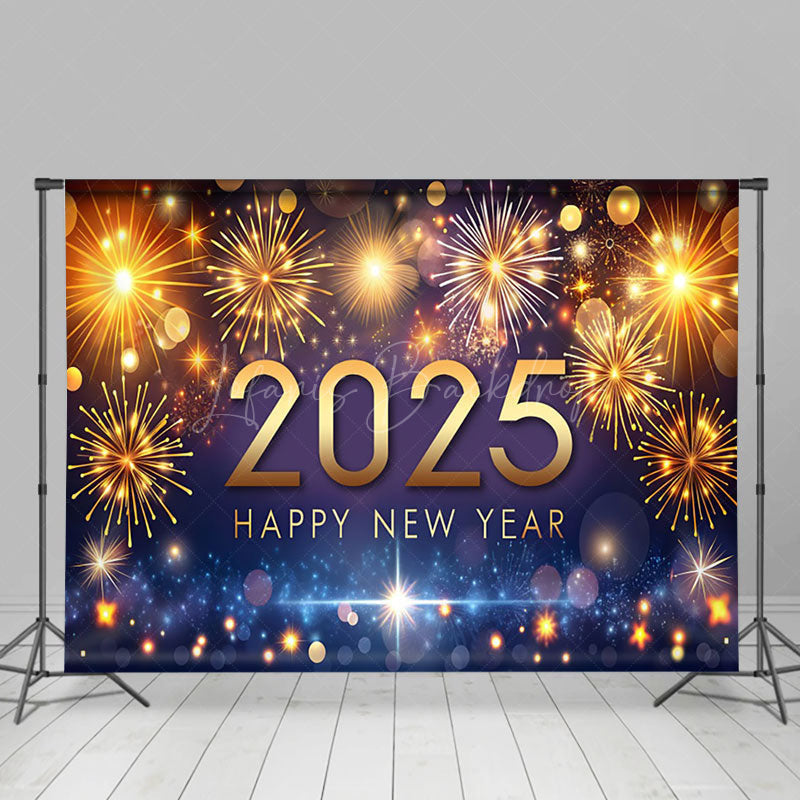 Lofaris Blue Gold Tones Dazzling 2025 Happy New Year Backdrop