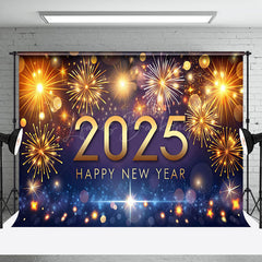 Lofaris Blue Gold Tones Dazzling 2025 Happy New Year Backdrop