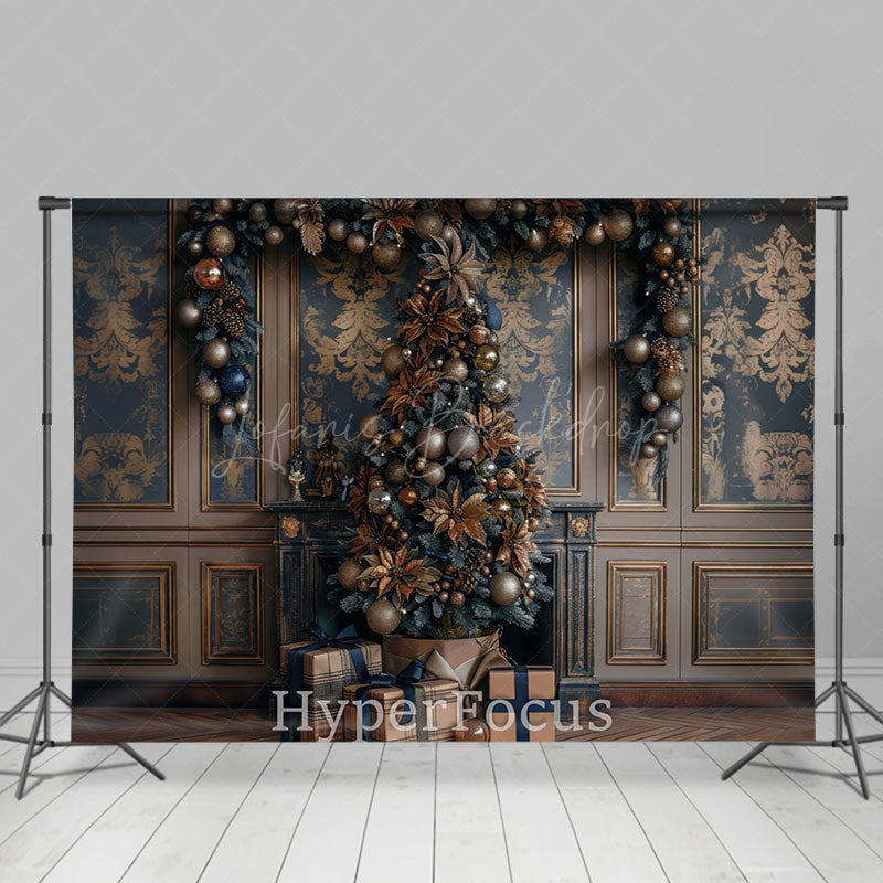 Lofaris Blue Golden Luxury Wall Christmas Vibe Backdrop