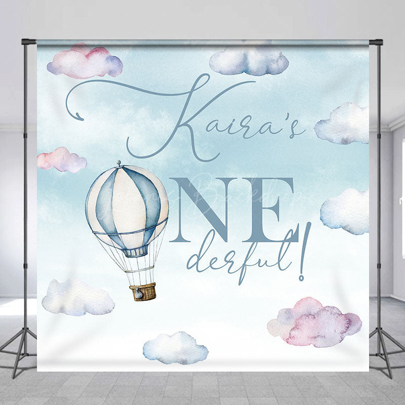 Lofaris Blue Hot Air Balloon Custom Name Onederful Backdrop