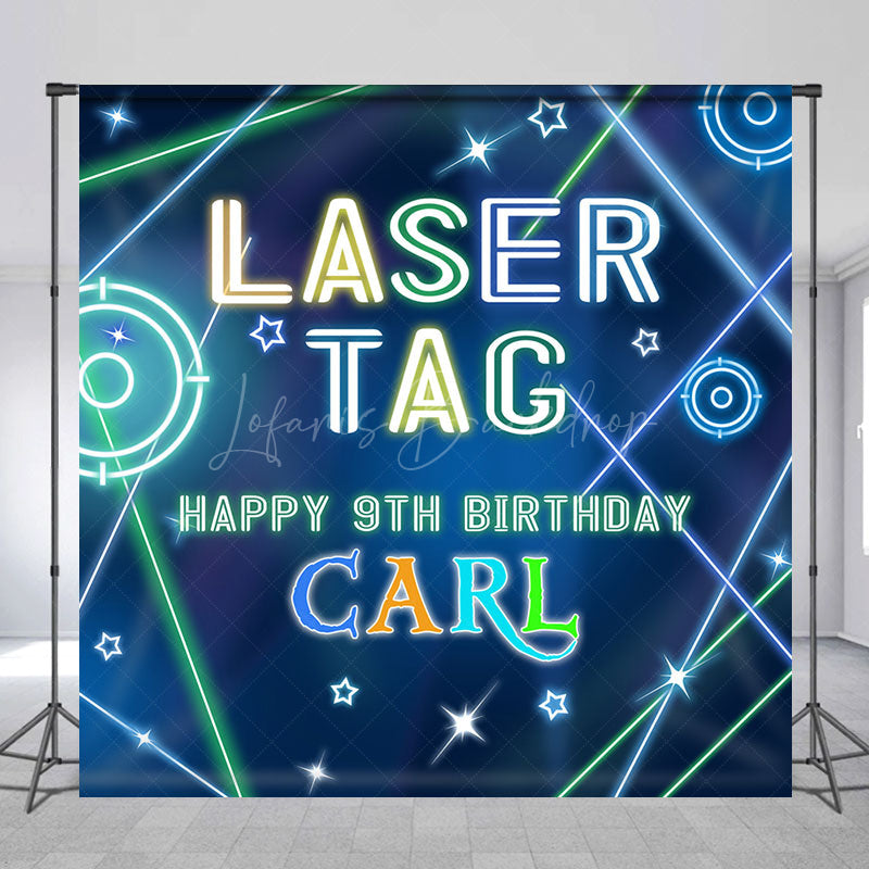 Lofaris Blue Laser Tag Game Custom Name 9th Birthday Backdrop