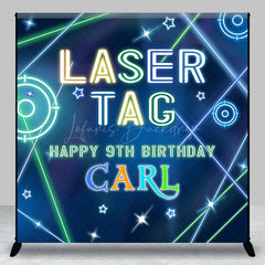 Lofaris Blue Laser Tag Game Custom Name 9th Birthday Backdrop