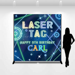 Lofaris Blue Laser Tag Game Custom Name 9th Birthday Backdrop