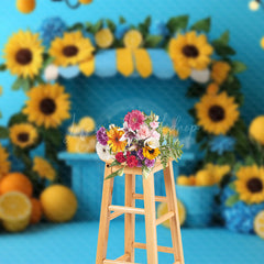 Lofaris Blue Lemonade Stand Sunflower Summer Photo Backdrop