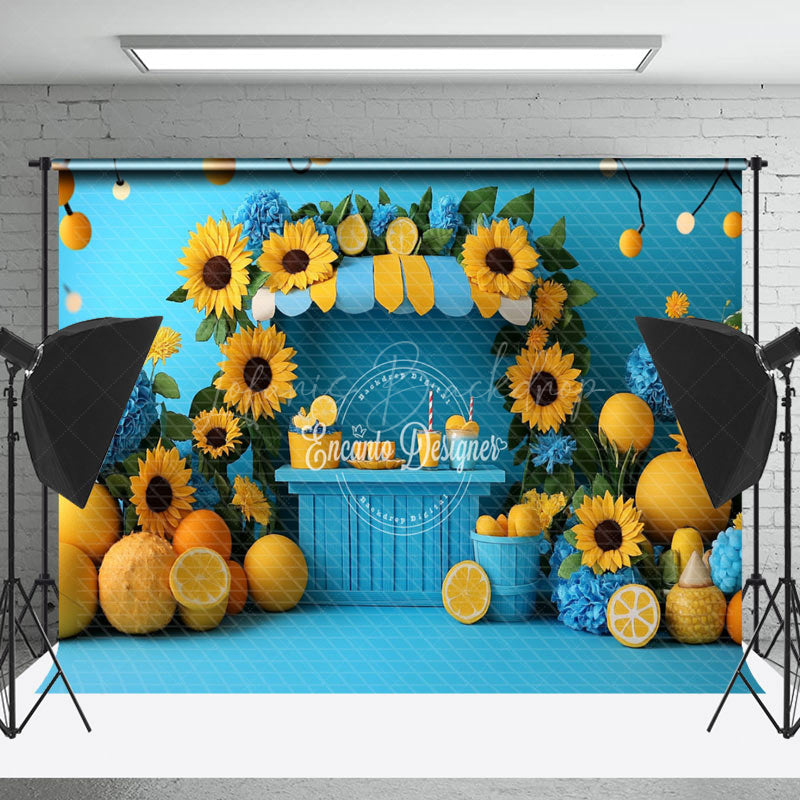 Lofaris Blue Lemonade Stand Sunflower Summer Photo Backdrop