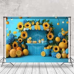 Lofaris Blue Lemonade Stand Sunflower Summer Photo Backdrop