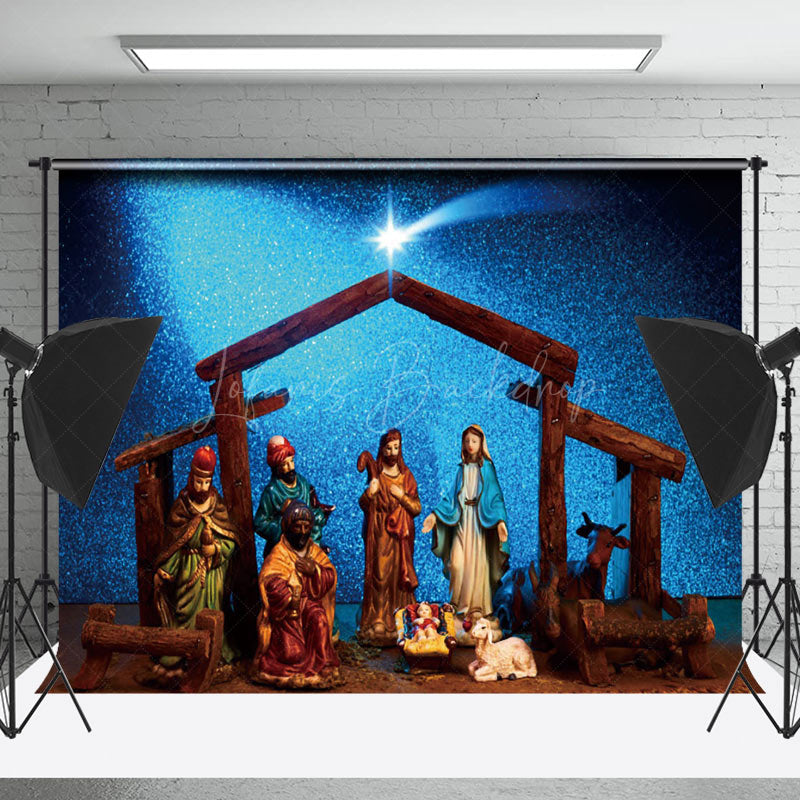 Lofaris Blue Light Sky Meteor Jesus Birth Christmas Backdrop