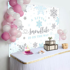 Lofaris Blue Little Snowflake Winter Baby Shower Backdrop