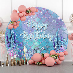 Lofaris Blue Mermaid Scales Plant Round Birthday Backdrop