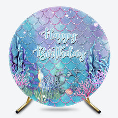 Lofaris Blue Mermaid Scales Plant Round Birthday Backdrop