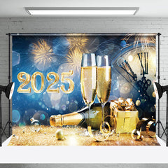 Lofaris Blue Night Gold Glitter 2025 Happy New Year Backdrop