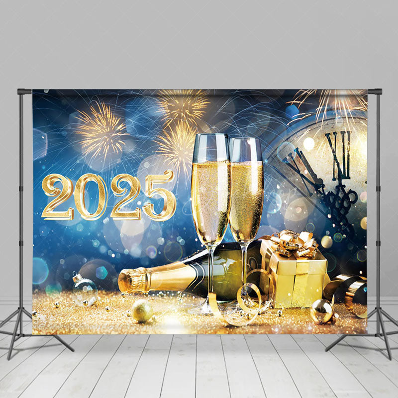 Lofaris Blue Night Gold Glitter 2025 Happy New Year Backdrop