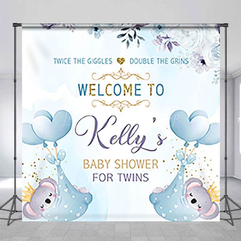 Lofaris Blue Night Koala Custom Twins Baby Shower Backdrop