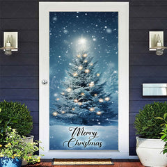 Lofaris Blue Night Snow Star Light Christmas Tree Door Cover