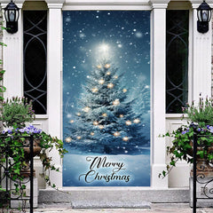 Lofaris Blue Night Snow Star Light Christmas Tree Door Cover