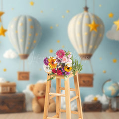 Lofaris Blue Night Stars Hot Air Balloon Cake Smash Backdrop