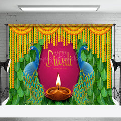 Lofaris Blue Peacock Flower Lantern Ganesha Diwali Backdrop