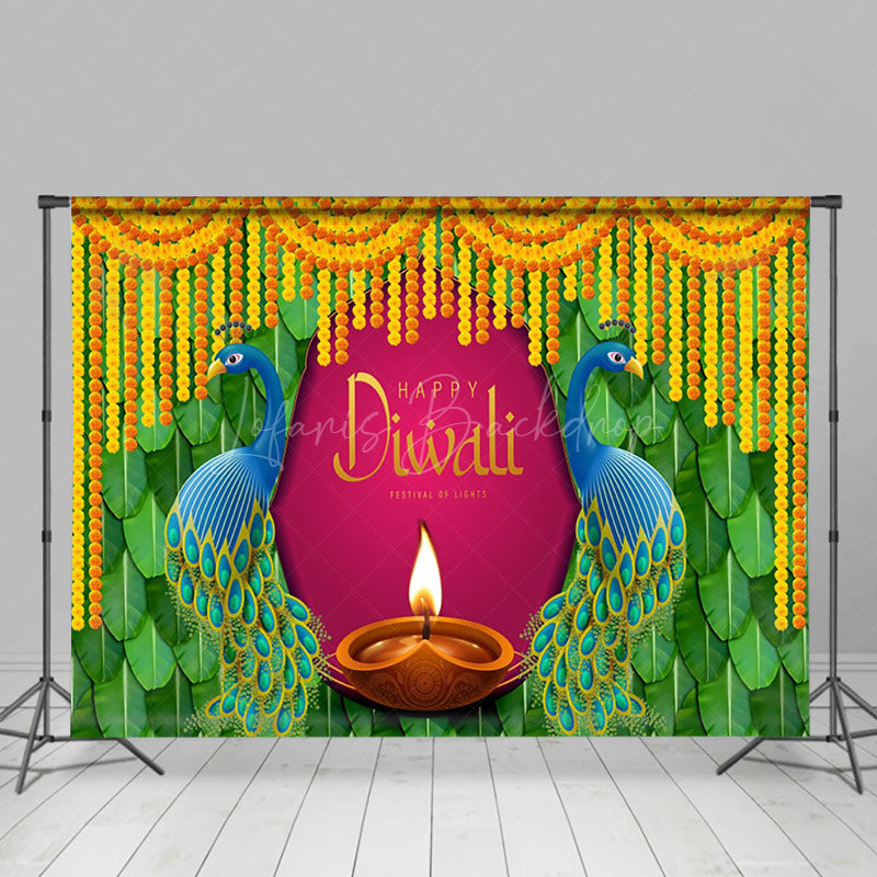 Lofaris Blue Peacock Flower Lantern Ganesha Diwali Backdrop