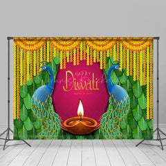 Lofaris Blue Peacock Flower Lantern Ganesha Diwali Backdrop