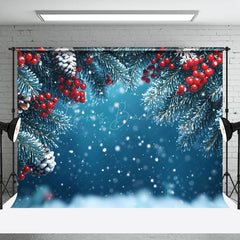 Lofaris Blue Pine Leaves Cone Snowflakes Christmas Backdrop