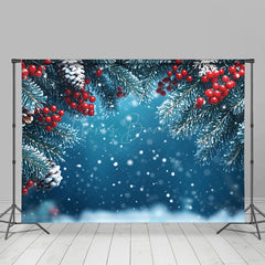 Lofaris Blue Pine Leaves Cone Snowflakes Christmas Backdrop