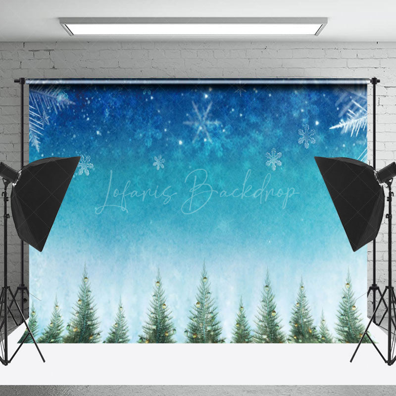 Lofaris Blue Pine Trees Falling Snowflakes Winter Backdrop