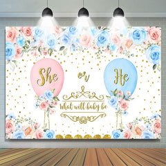 Lofaris Blue Pink Floral Balloons Gender Reveal Backdrop